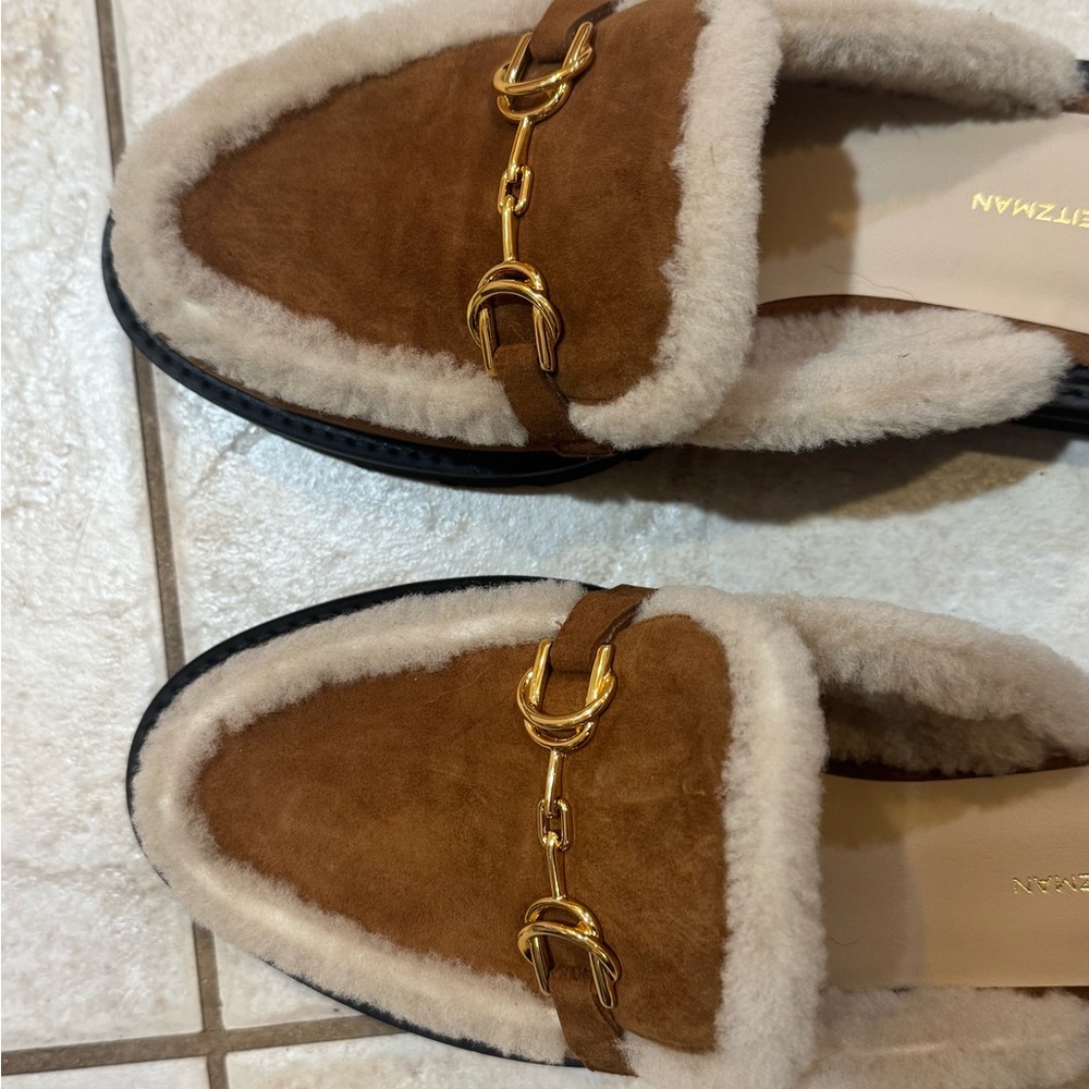 Brown Shearling Loafers with Gold Accents